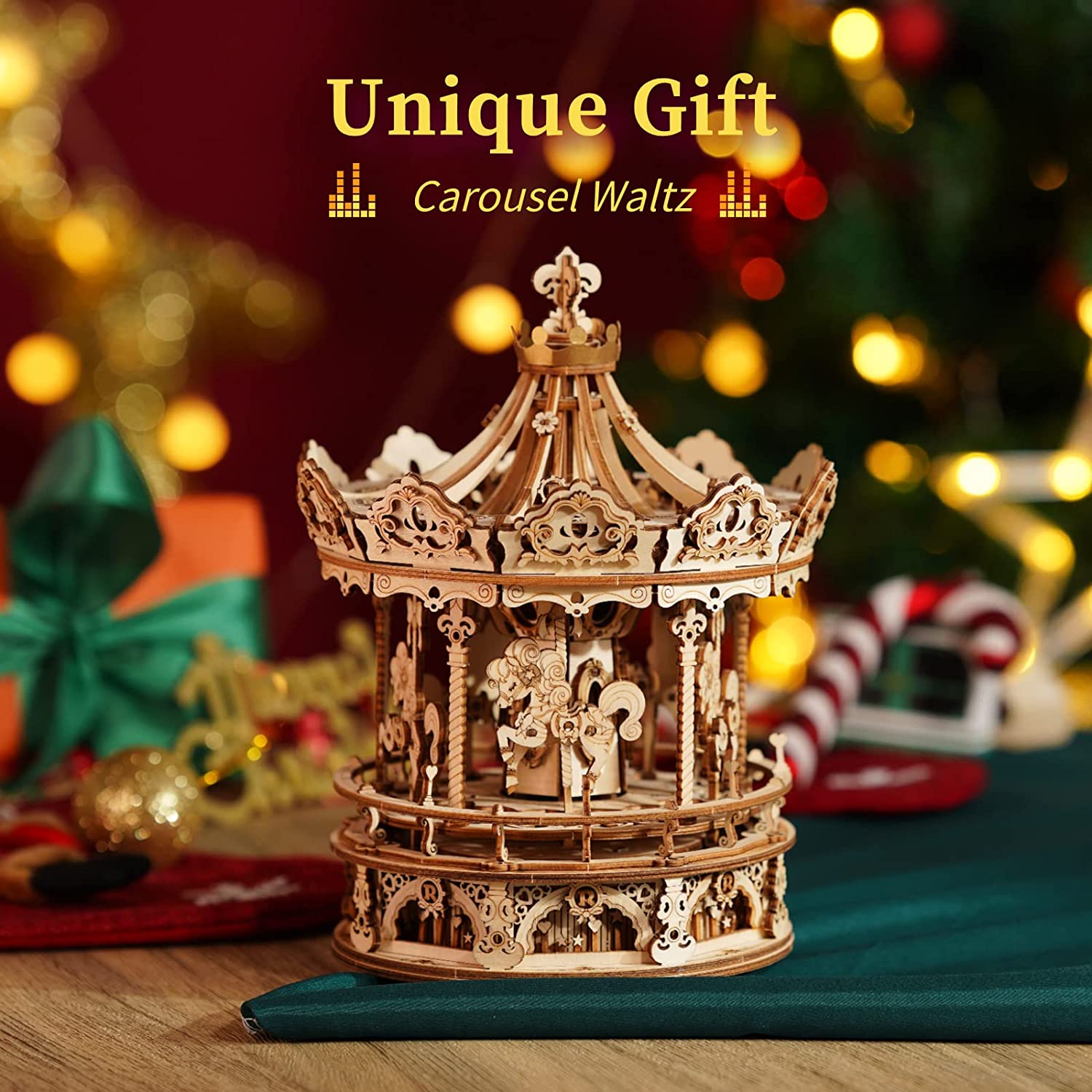 3D Wooden Puzzle Carousel Music Box