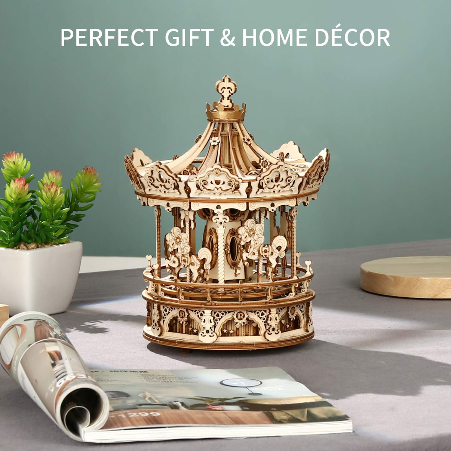 3D Wooden Puzzle Carousel Music Box