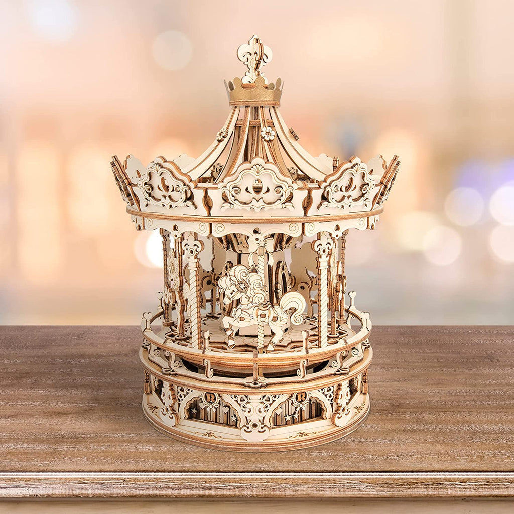 3D Wooden Puzzle Carousel Music Box