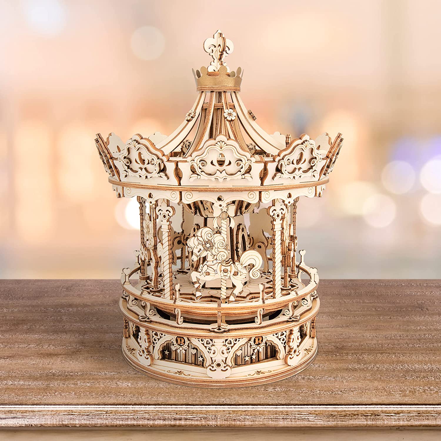 3D Wooden Puzzle Carousel Music Box