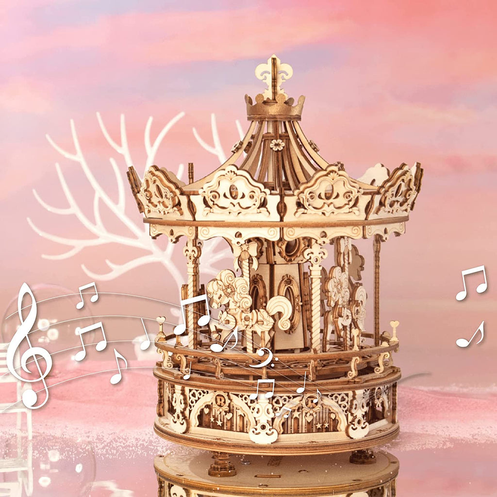3D Wooden Puzzle Carousel Music Box